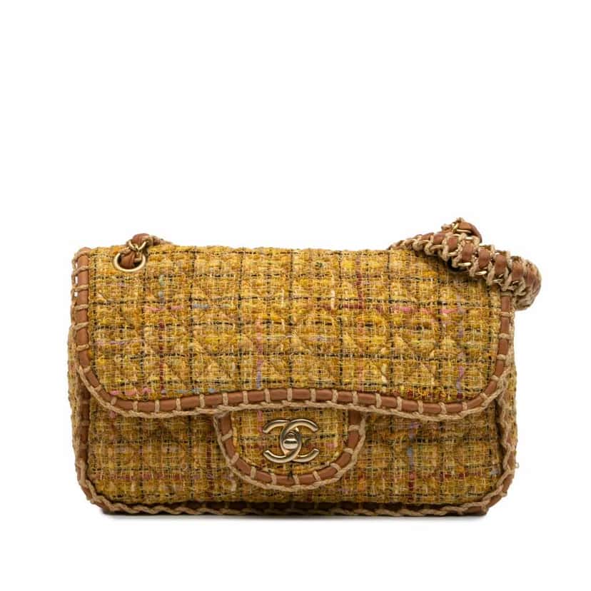 Chanel Medium Quilted Tweed St Tropez Flap Yellow Good condition - Front View