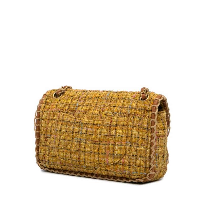 Chanel Medium Quilted Tweed St Tropez Flap Yellow Good condition - Back View