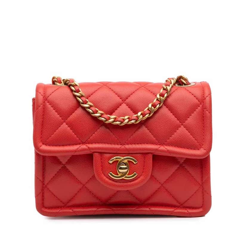 Chanel Mini Quilted Caviar Sweet Classic Flap Red Leather Good condition - Front View