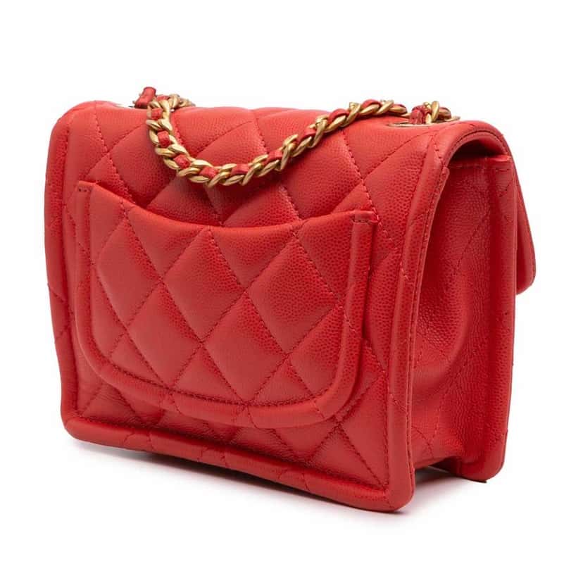 Chanel Mini Quilted Caviar Sweet Classic Flap Red Leather Good condition - Back View