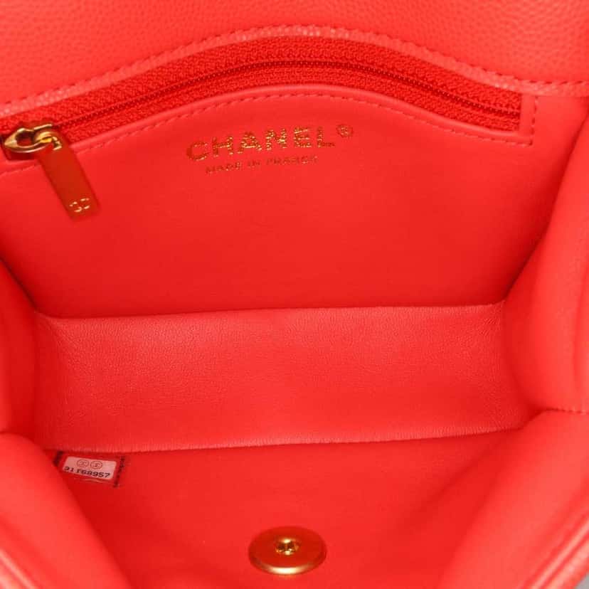 Chanel Mini Quilted Caviar Sweet Classic Flap Red Leather Good condition - Model View