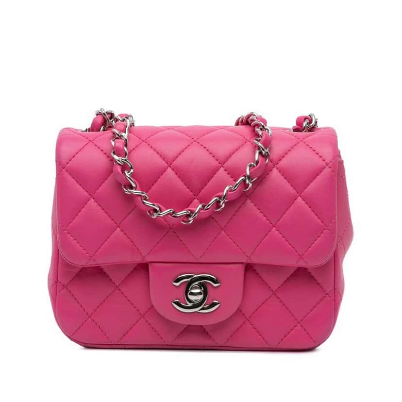 Chanel Mini Square Classic Lambskin Single Flap Pink Leather Good condition - Front View