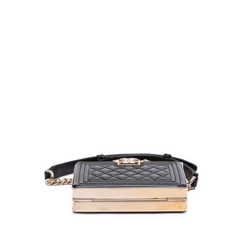 Chanel Quilted Patent Boy Box Minaudiere on Chain Black Leather Fair condition - Inside View