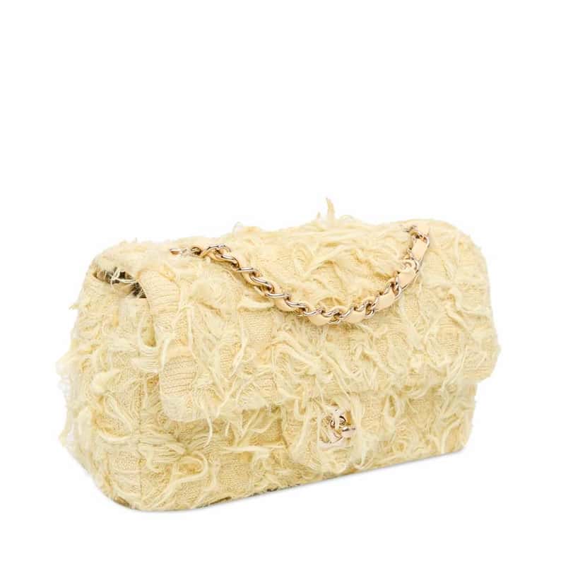 Chanel Mini Rectangular Classic Tweed Fringed Single Flap Yellow Good condition - Back View