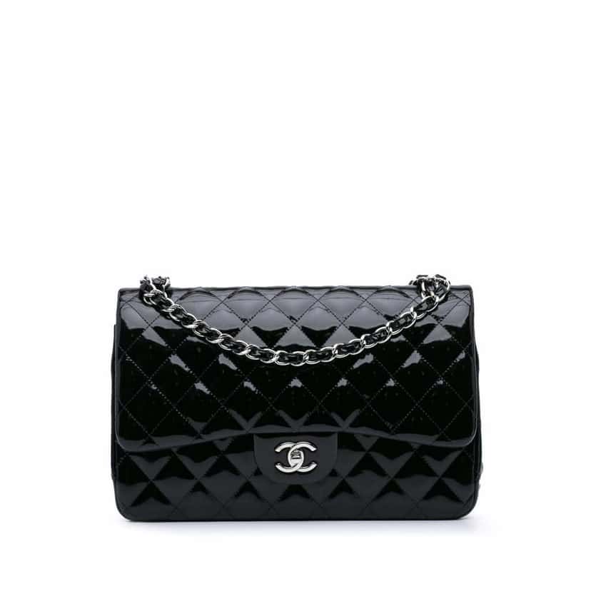 Chanel Jumbo Classic Patent Double Flap Black Leather Good condition - Front View