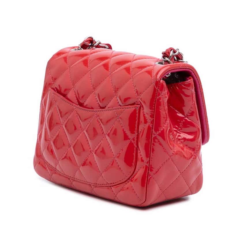 Chanel Mini Square Classic Patent Single Flap Red Leather Good condition - Back View
