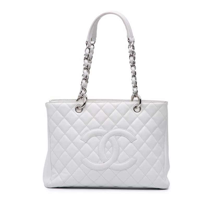 Chanel Caviar Grand Shopping Tote White Leather Good condition - Front View