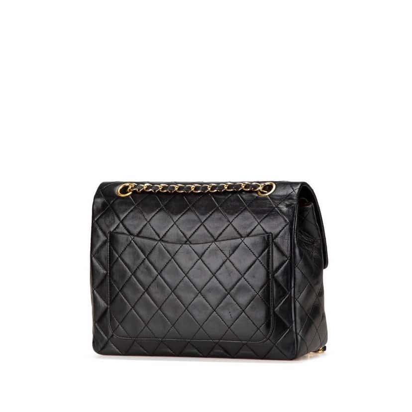 Chanel Medium Tall Classic Lambskin Double Flap Black Leather Good condition - Back View