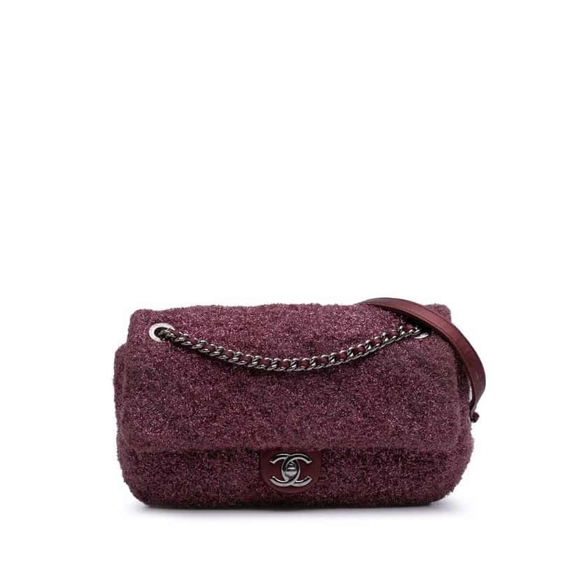 Chanel Medium Quilted Metallic Knit Pluto Glitter Flap Pink Good condition - Front View