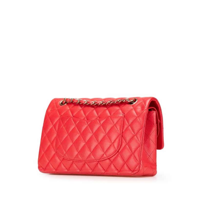 Chanel Medium Classic Caviar Double Flap Red Leather Good condition - Back View