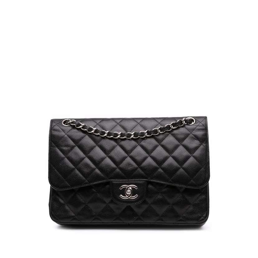 Chanel Jumbo Classic Caviar Double Flap Black Leather Good condition - Front View