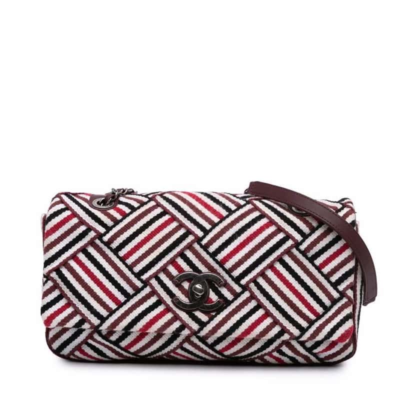 Chanel CC Canvas Stripe Flap White Fair condition - Front View