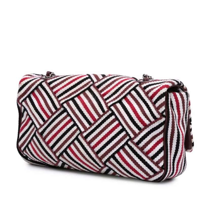 Chanel CC Canvas Stripe Flap White Fair condition - Back View
