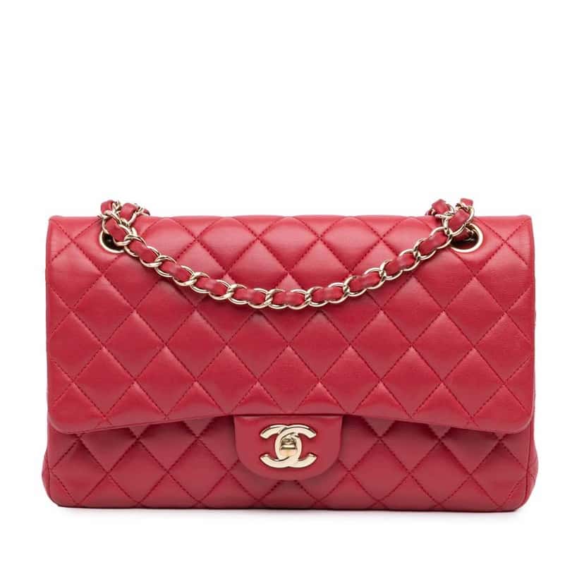 Chanel Medium Classic Lambskin Double Flap Pink Leather Good condition - Front View