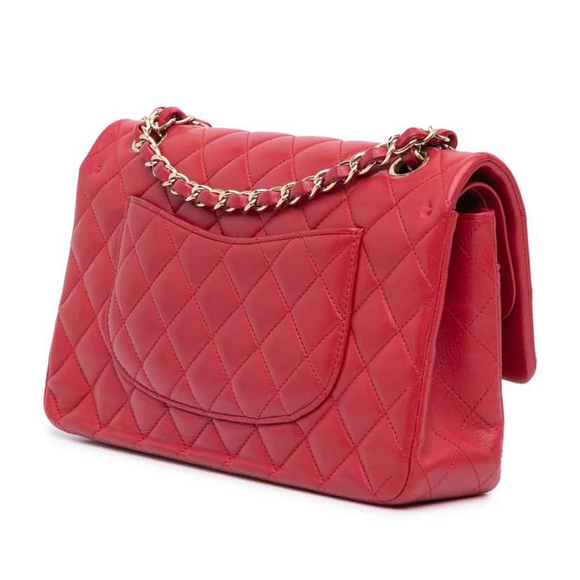 Chanel Medium Classic Lambskin Double Flap Pink Leather Good condition - Back View