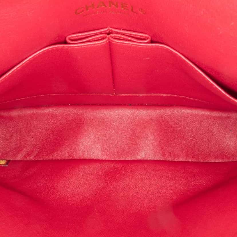 Chanel Medium Classic Lambskin Double Flap Pink Leather Good condition - Model View