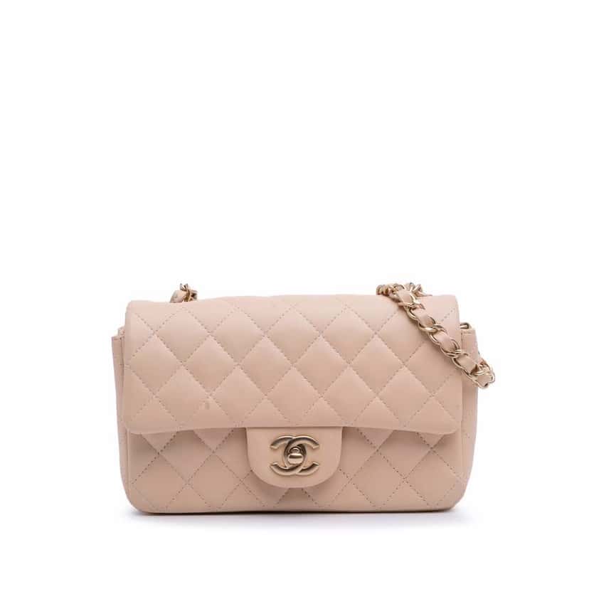 Chanel Mini Rectangular Classic Lambskin Single Flap Brown Leather Good condition - Front View