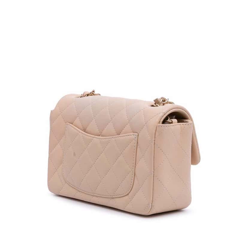Chanel Mini Rectangular Classic Lambskin Single Flap Brown Leather Good condition - Back View