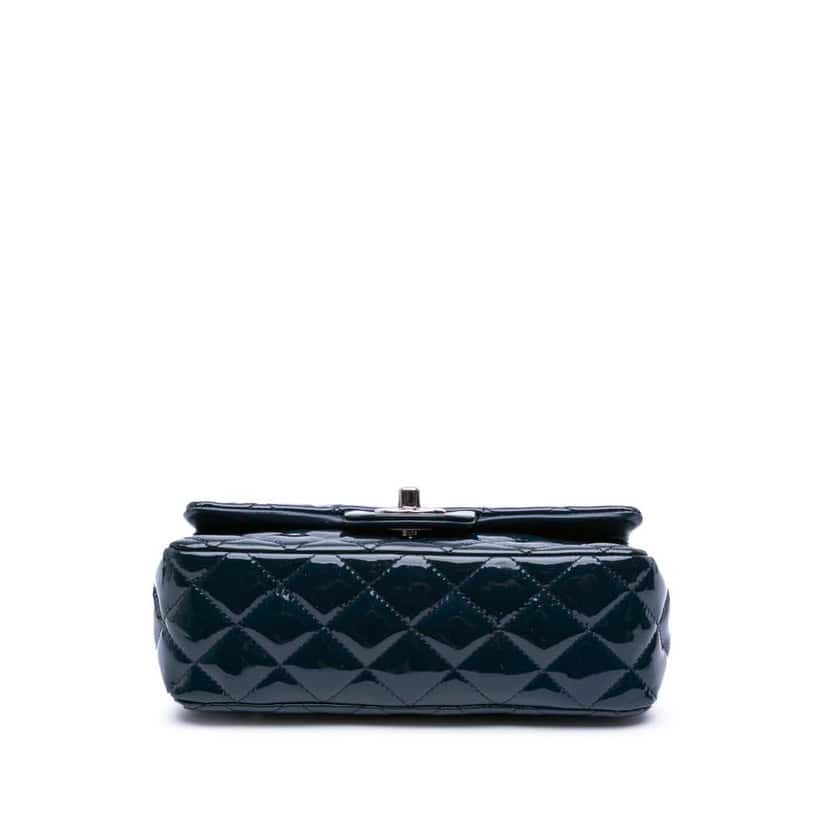 Chanel Mini Rectangular Classic Patent Single Flap Blue Leather Good condition - Inside View