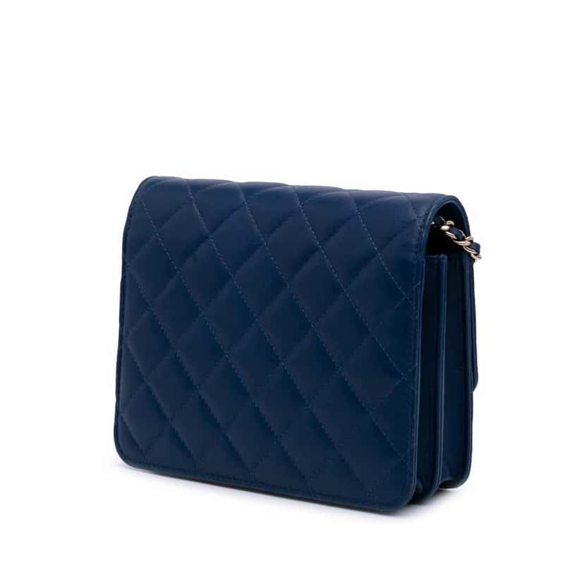 Chanel Quilted Lambskin Square Wallet on Chain Blue Leather Good condition - Back View