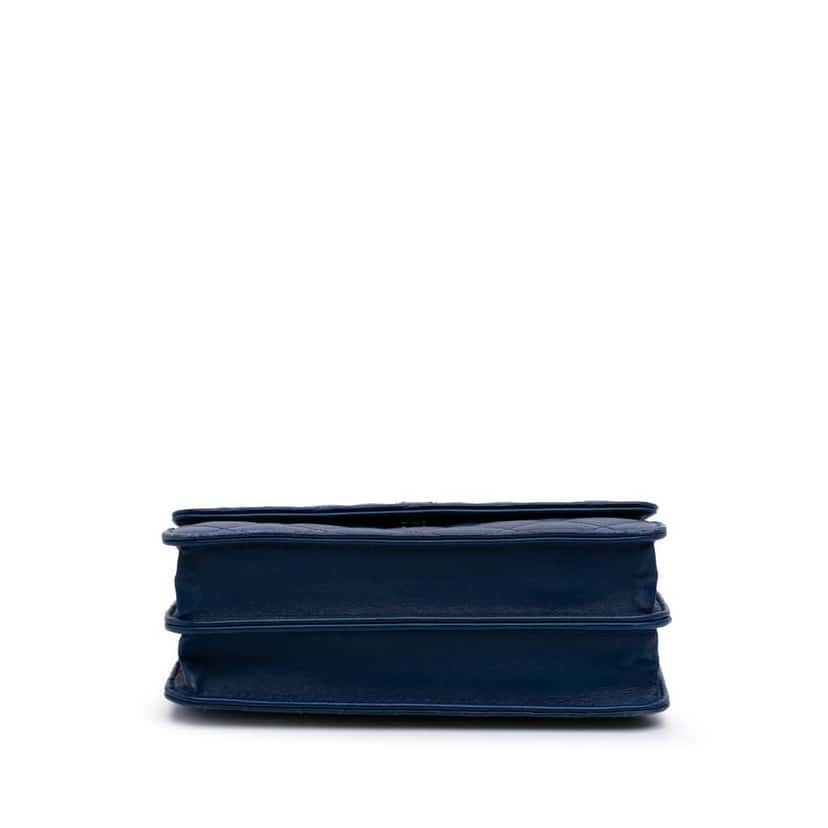 Chanel Quilted Lambskin Square Wallet on Chain Blue Leather Good condition - Inside View