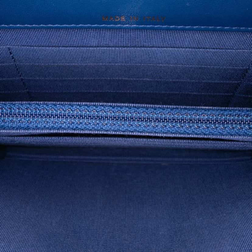 Chanel Quilted Lambskin Square Wallet on Chain Blue Leather Good condition - Model View