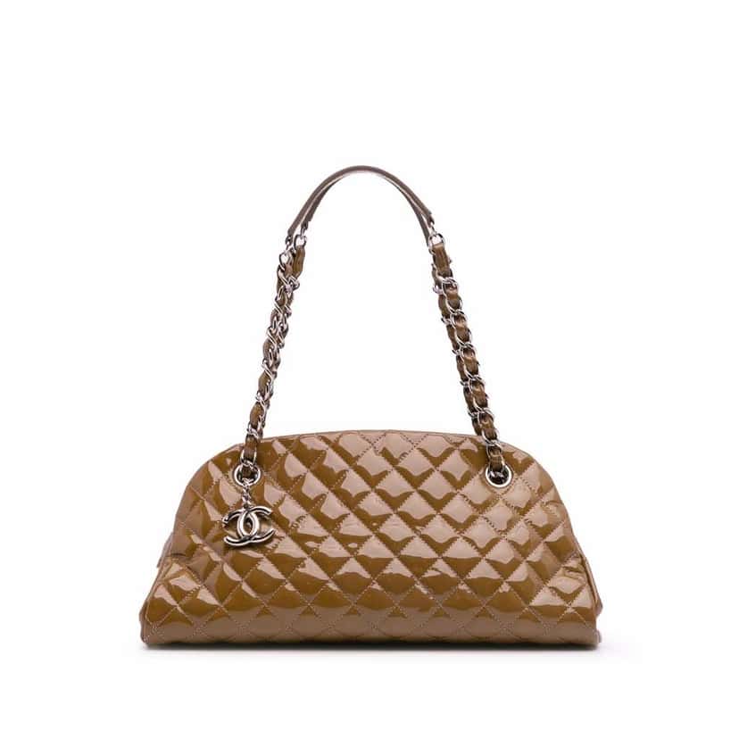 Chanel Medium Patent Just Mademoiselle Shoulder Bag Brown Leather Good condition - Front View