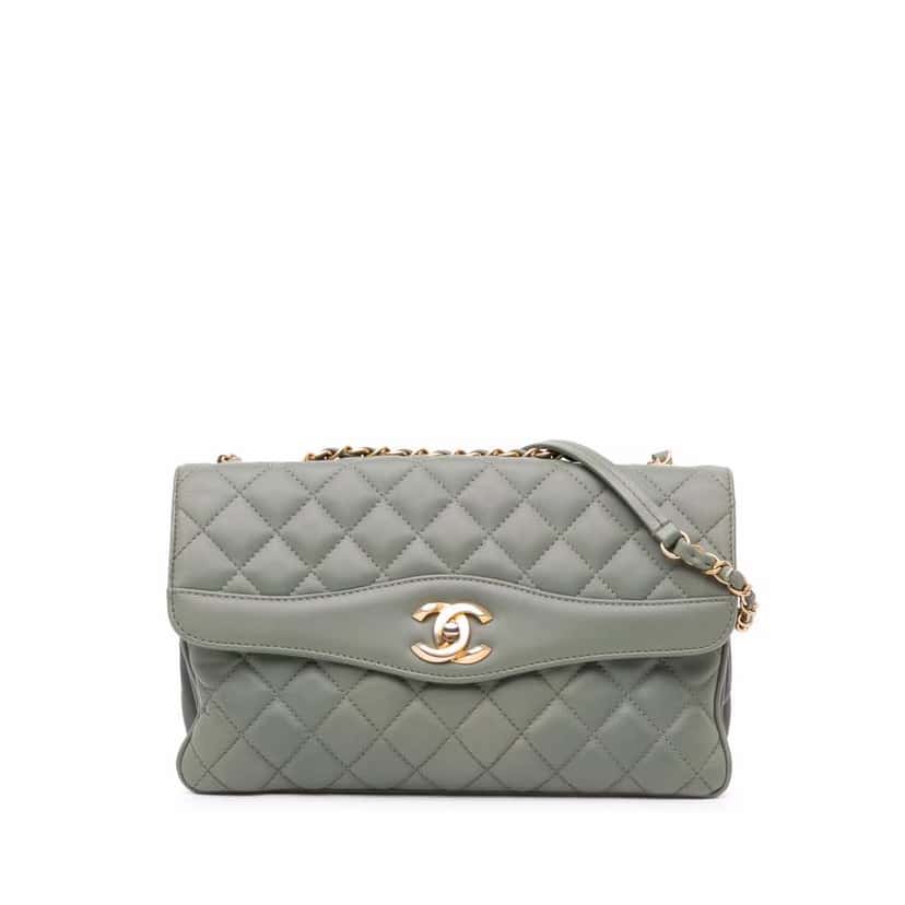 Chanel Large Quilted Lambskin Daily Companion Flap Green Leather Fair condition - Front View