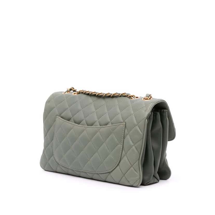 Chanel Large Quilted Lambskin Daily Companion Flap Green Leather Fair condition - Back View