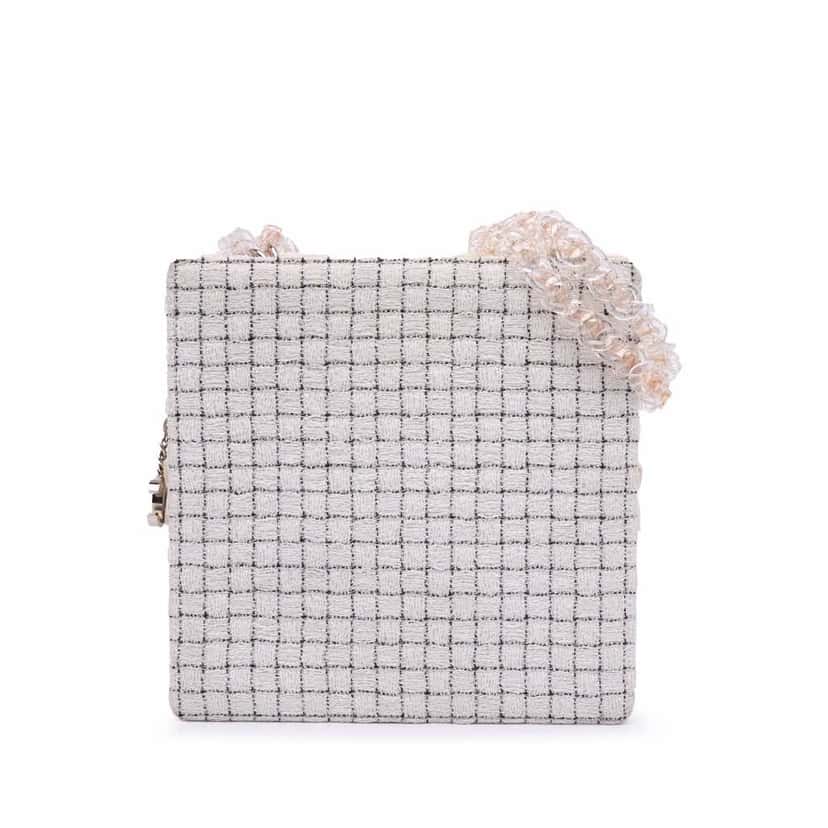 Chanel Small Tweed and Resin Zipped Shopping Bag White Good condition - Front View