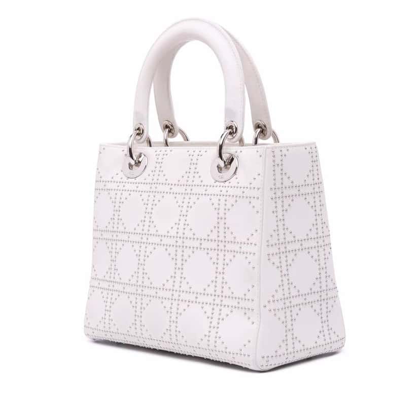 Dior Medium Lambskin Cannage Studded Lady Dior White Leather Good condition - Back View