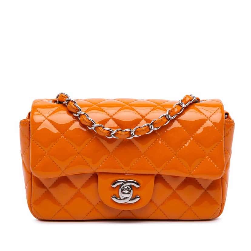 Chanel Mini Rectangular Classic Patent Single Flap Orange Leather Good condition - Front View