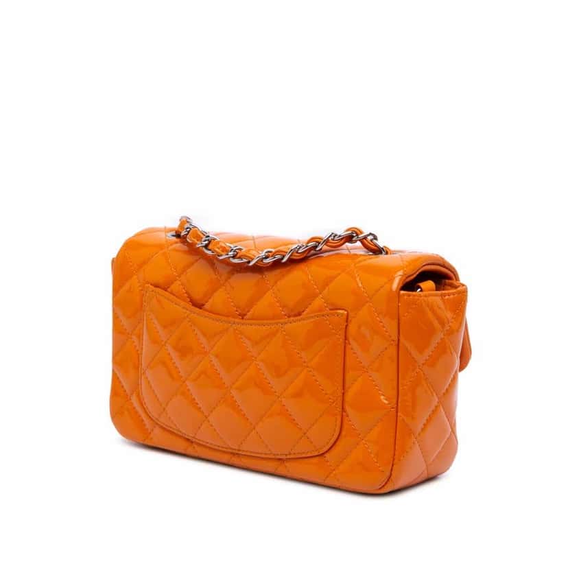 Chanel Mini Rectangular Classic Patent Single Flap Orange Leather Good condition - Back View
