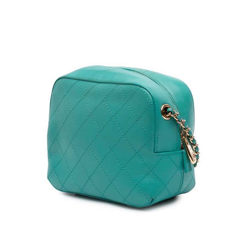 Chanel CC Stitched Calfskin Enamel Camera Bag Blue Leather Good condition - Back View