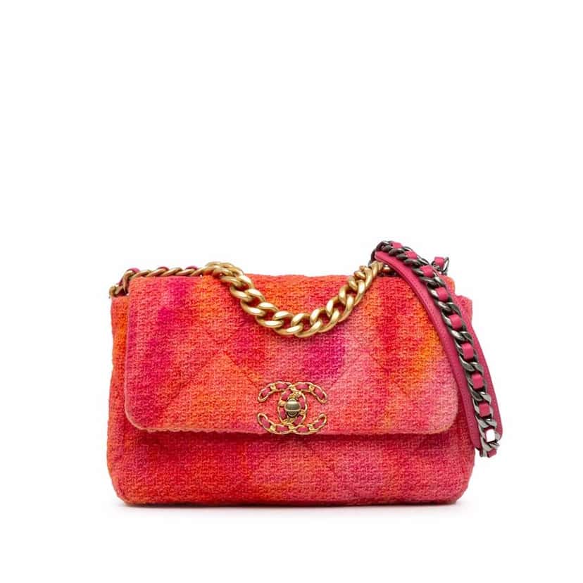 Chanel Medium Tweed 19 Flap Pink Leather Good condition - Front View