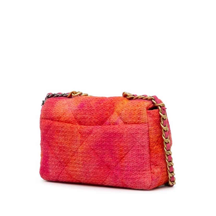 Chanel Medium Tweed 19 Flap Pink Leather Good condition - Back View