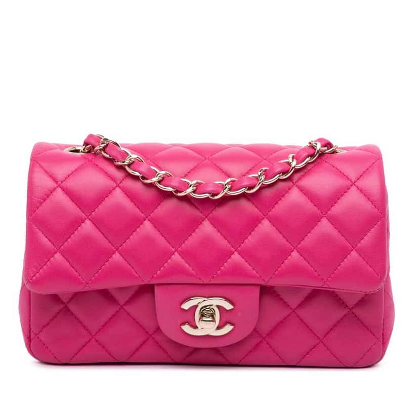 Chanel Mini Rectangular Classic Lambskin Single Flap Pink Leather Good condition - Front View