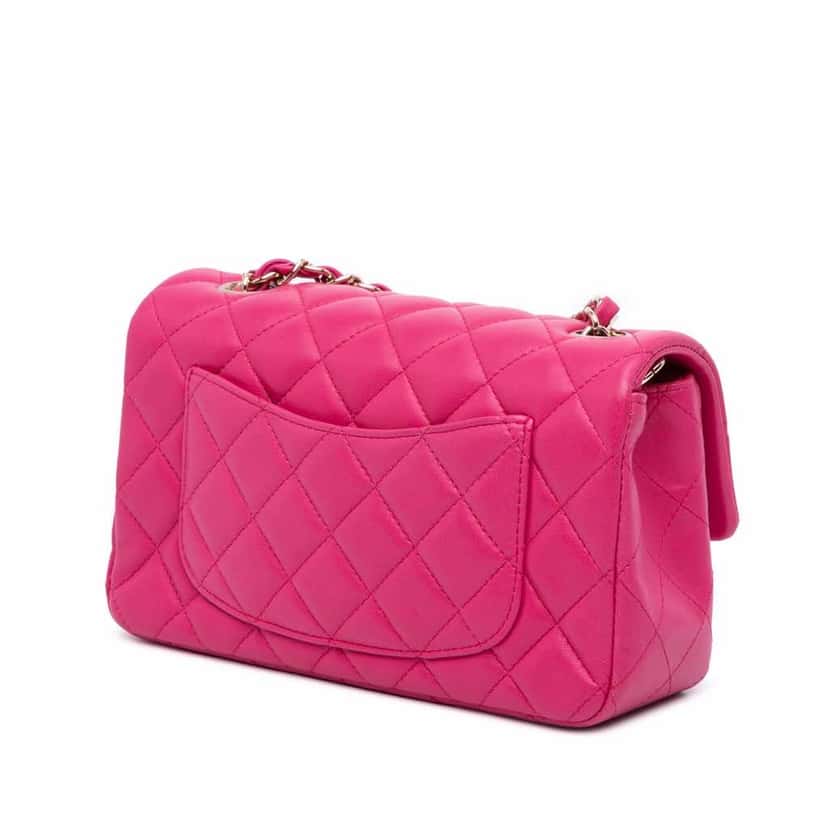 Chanel Mini Rectangular Classic Lambskin Single Flap Pink Leather Good condition - Back View