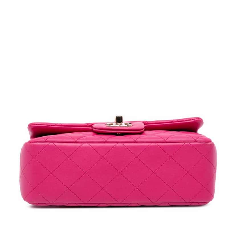 Chanel Mini Rectangular Classic Lambskin Single Flap Pink Leather Good condition - Inside View