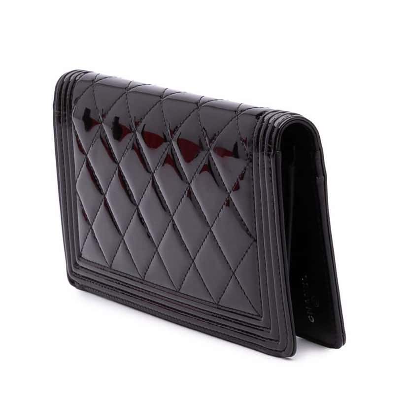 Chanel Quilted Patent Boy Long Wallet Black Leather Good condition - Back View