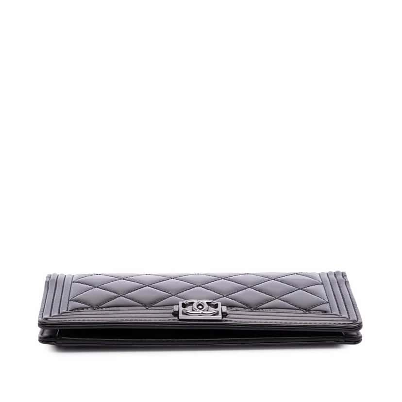 Chanel Quilted Patent Boy Long Wallet Black Leather Good condition - Inside View