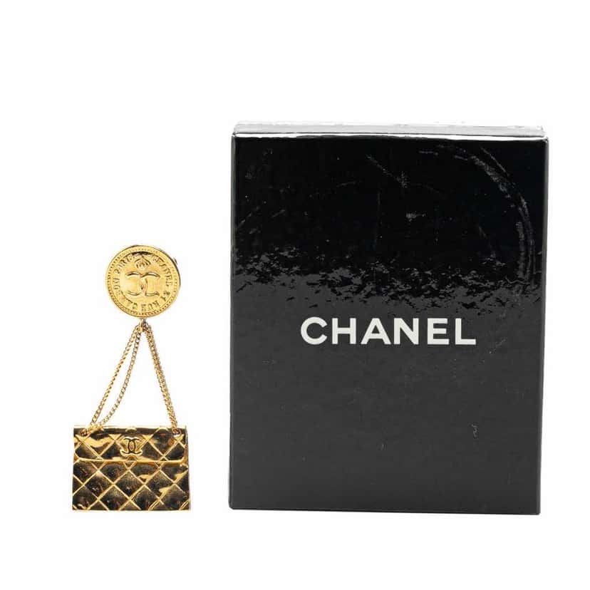Chanel Gold Plated CC Quilted Flap Bag Brooch Gold Metal Good condition - Box View