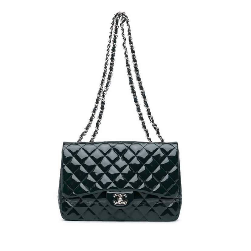 Chanel Jumbo Classic Patent Double Flap Blue Leather Good condition - Front View