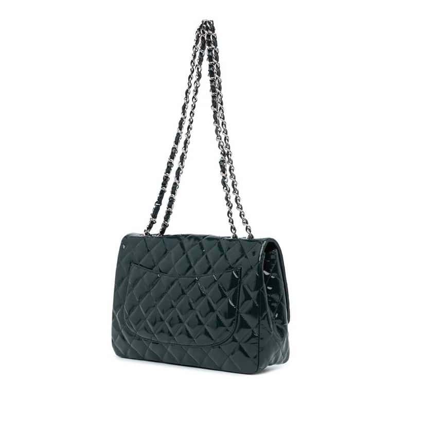 Chanel Jumbo Classic Patent Double Flap Blue Leather Good condition - Back View