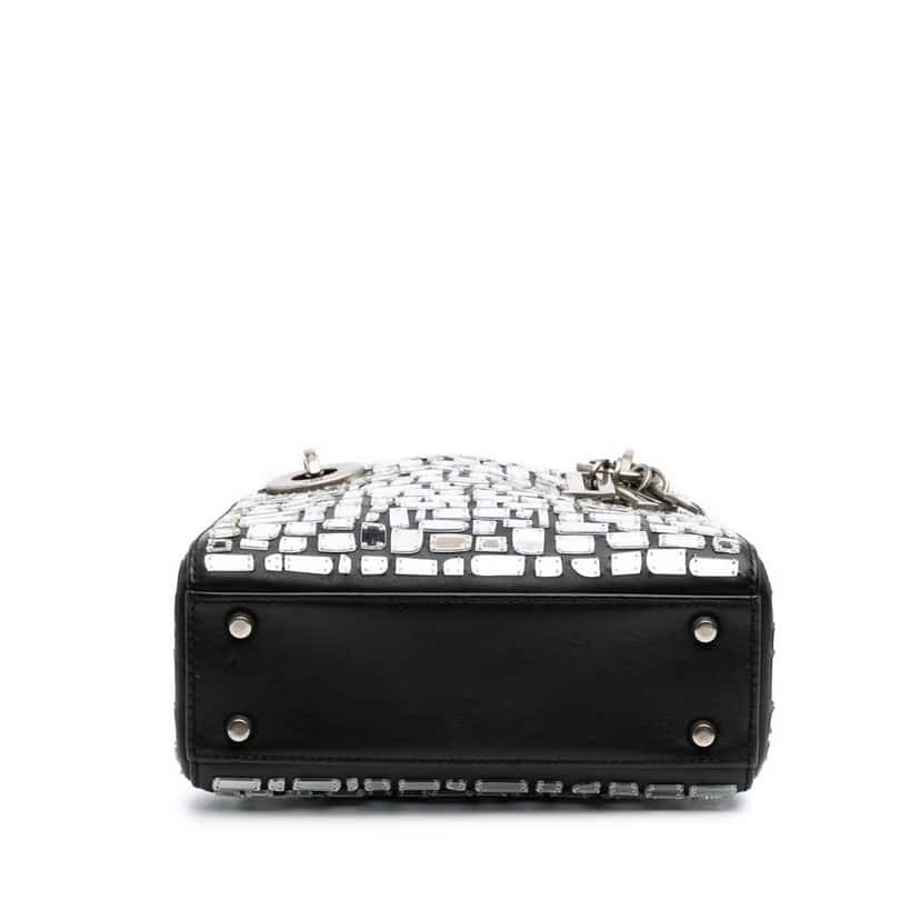 Dior Mini Smooth Calfskin Embroidered Mosaic of Mirrors Lady Dior Black Leather Good condition - Inside View