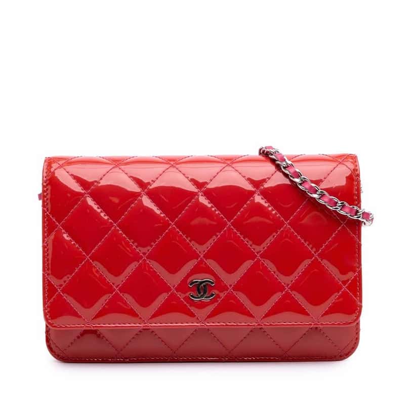 Chanel Bicolor Classic Patent Wallet On Chain Red Leather Good condition - Front View