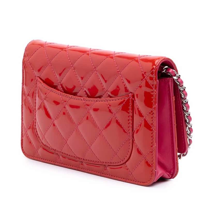 Chanel Bicolor Classic Patent Wallet On Chain Red Leather Good condition - Back View