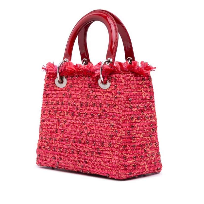 Dior Medium Tweed Fringe Rhinestone Lady Dior Red Good condition - Back View