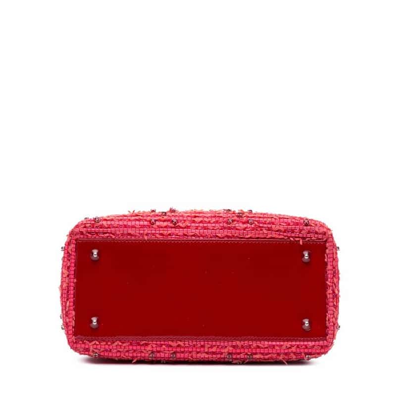 Dior Medium Tweed Fringe Rhinestone Lady Dior Red Good condition - Inside View