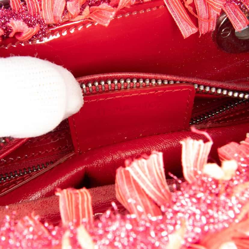 Dior Medium Tweed Fringe Rhinestone Lady Dior Red Good condition - Box View